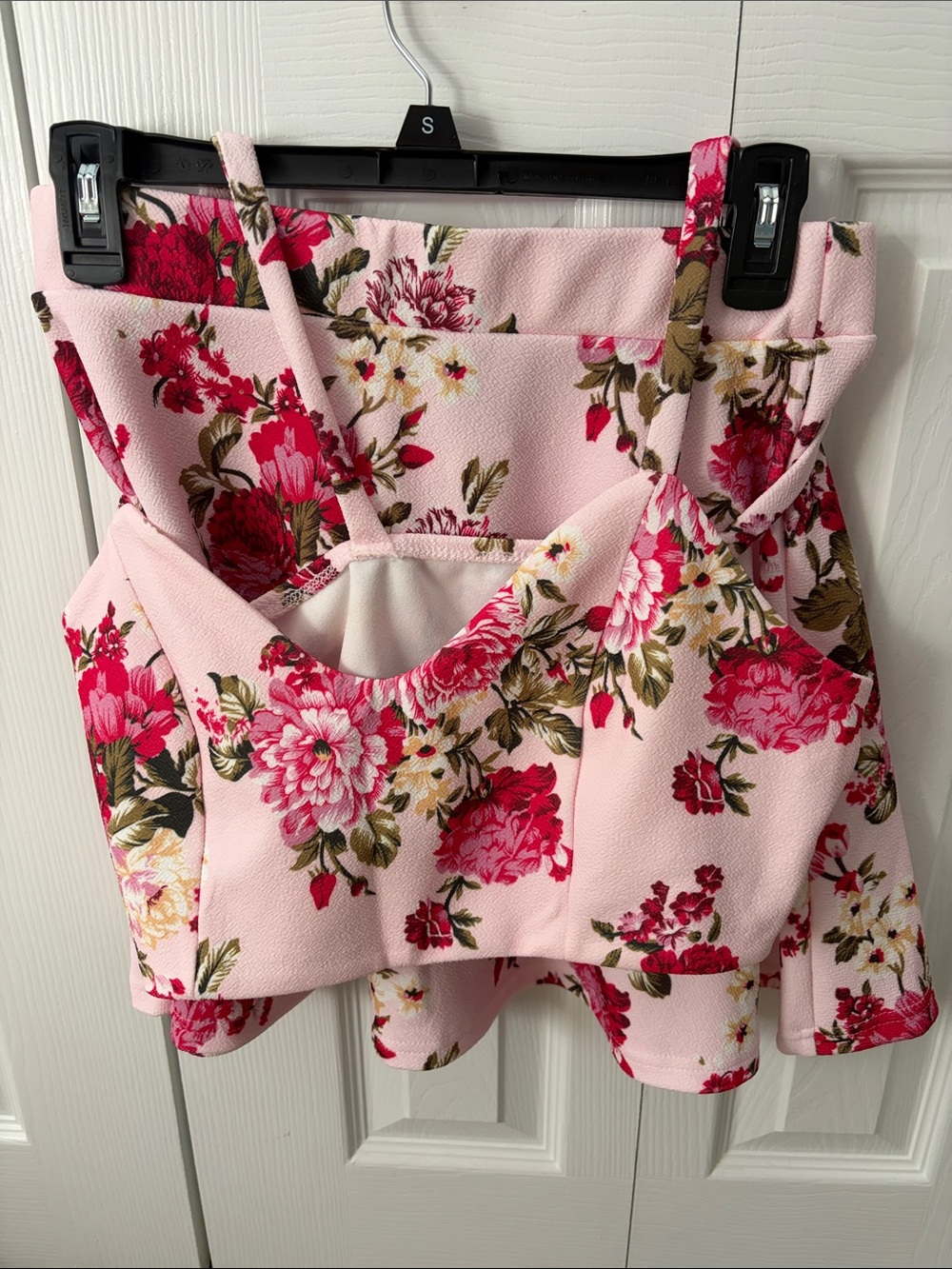2 piece Floral Pink A-Line Mini Skirt and crop top